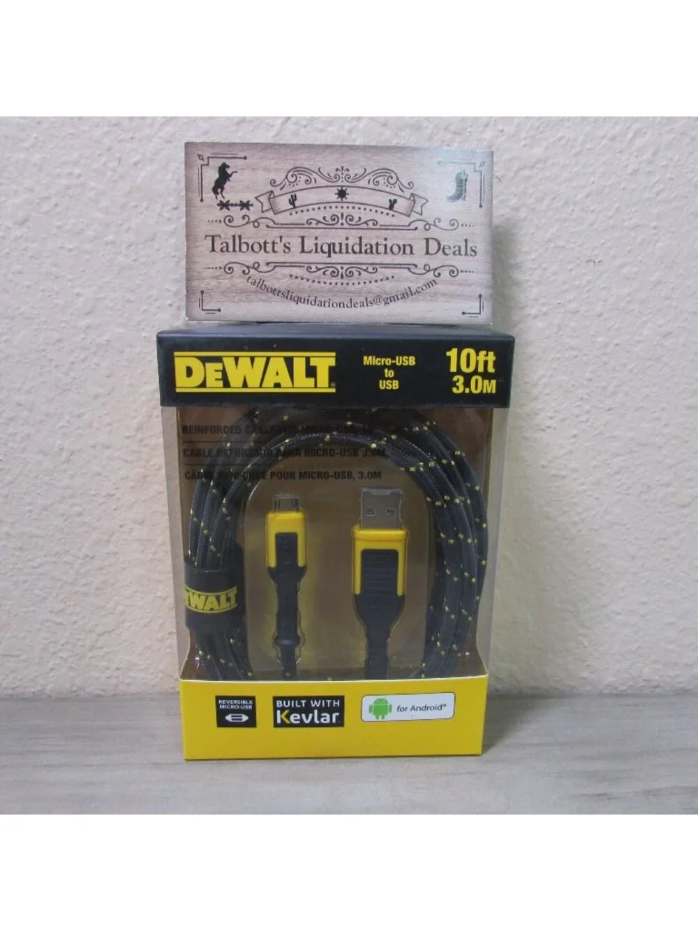 DeWalt Micro USB to USB 10 ft / 3.0 M Android Charging Cord DXMA1311323
